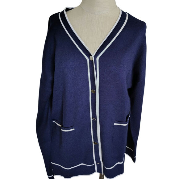 Merokeety Nautical Cardigan Blue Womens Size Large - Picture 2 of 5